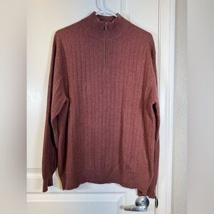 Tasso Elba Quarter Zip Burgundy 100% Fine Cashmere Sweater Size Large EUC #5853